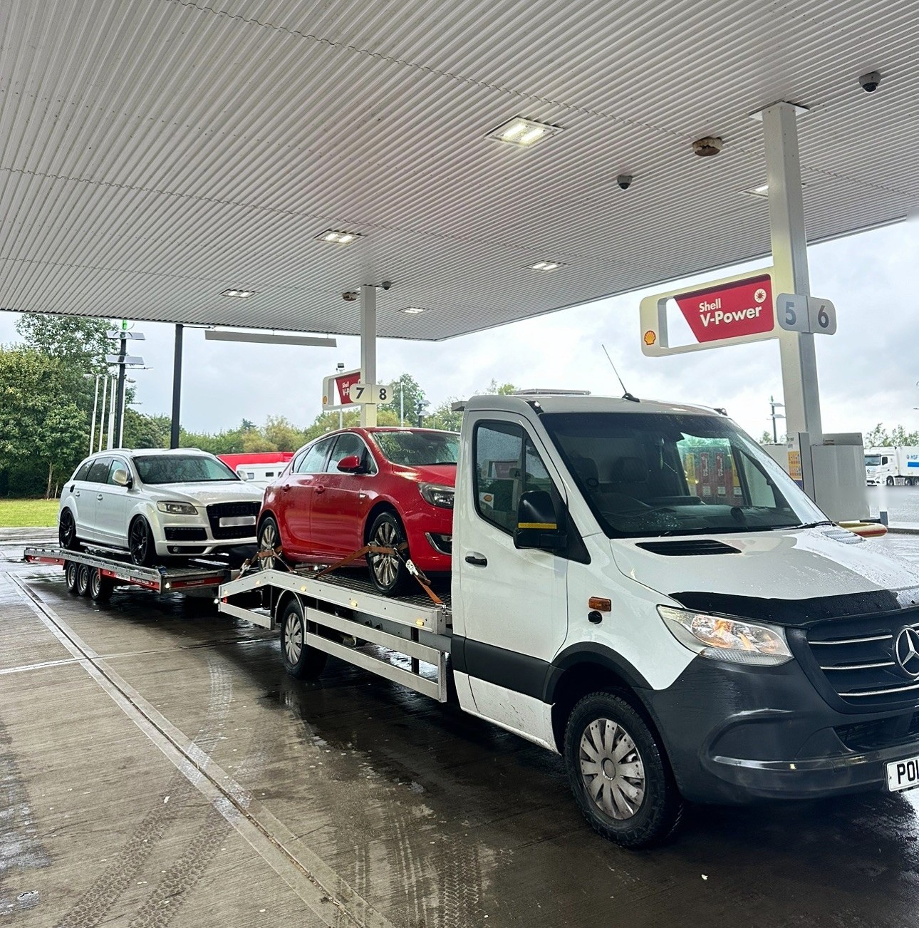 Recovery truck on motorway at night